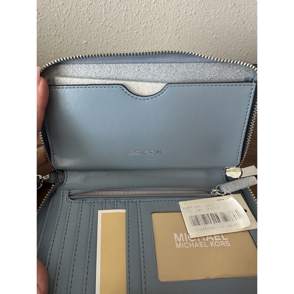 Michael Kors Jet Set Zip Around Wallet Wristlet Pale Blue Wallet NWT - Picture 6 of 7
